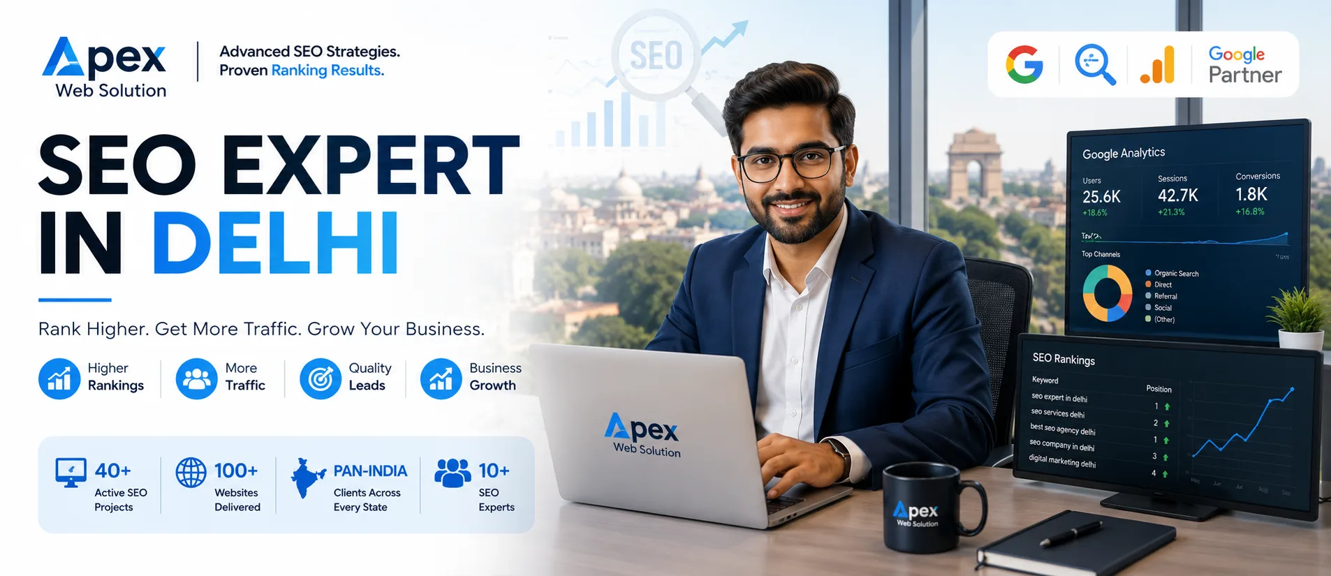 SEO expert in Delhi working on keyword research and website audit — Apex Web Solution