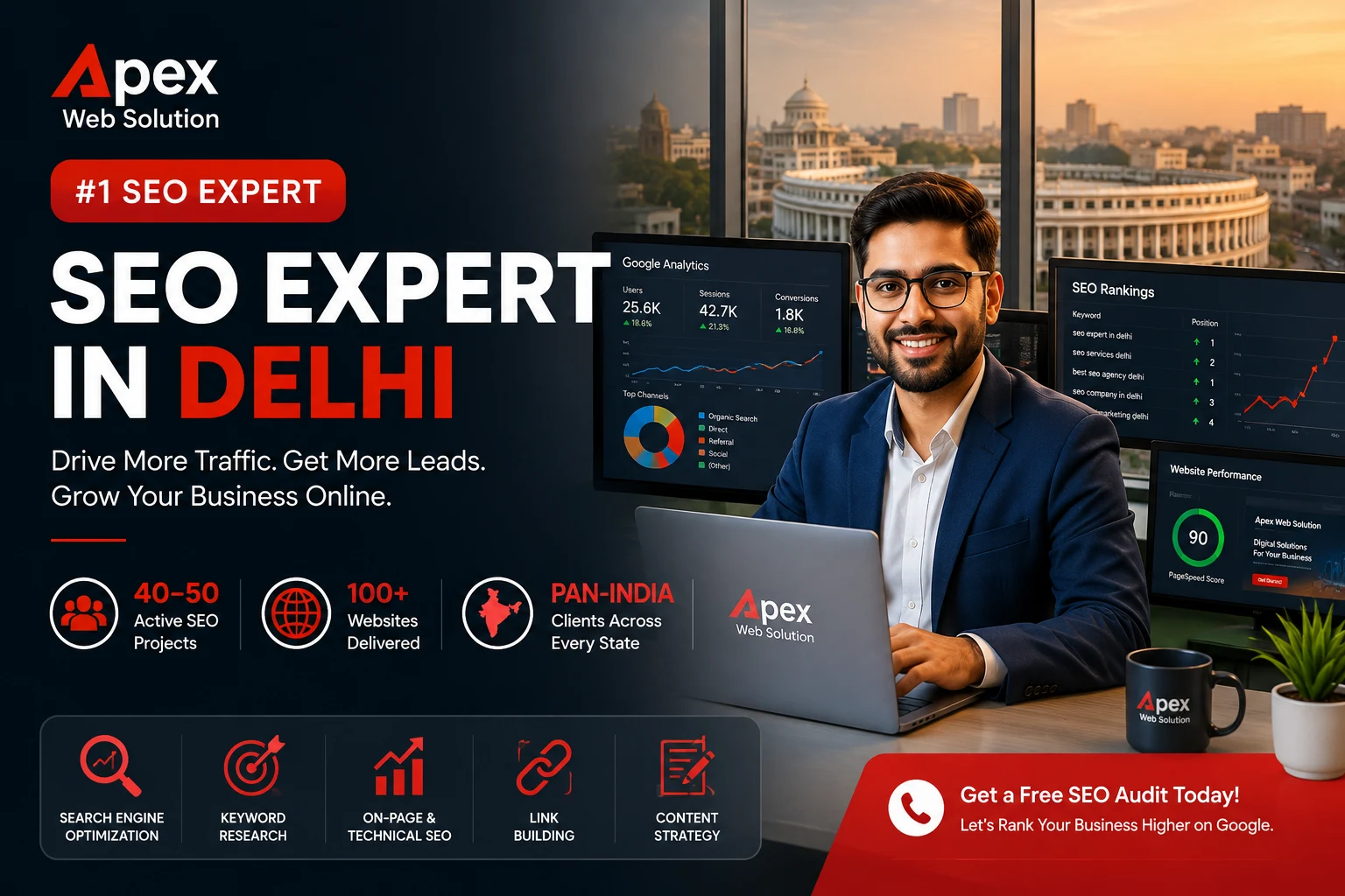 SEO Expert in Delhi — Apex Web Solution team working on Google rankings